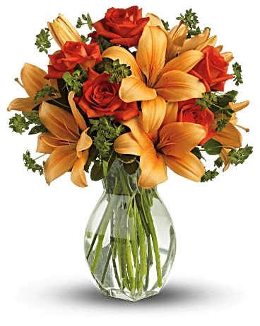 Fiery Lily and Rose Flower Bouquet