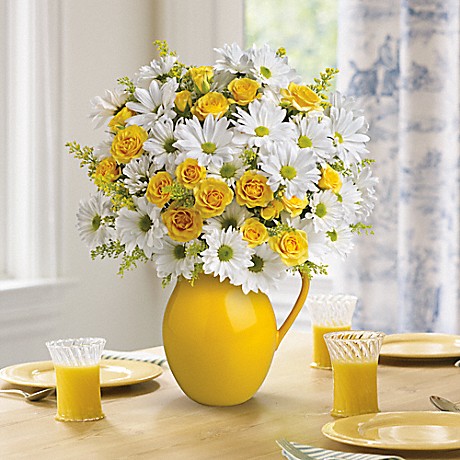 Sunny Day Pitcher of Daisies Flower Bouquet