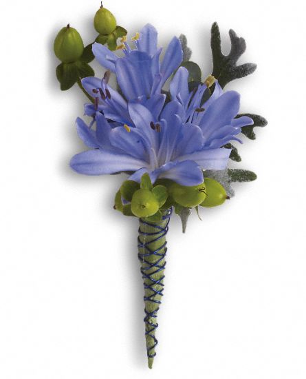 Bold and Blue Boutonniere Flower Bouquet