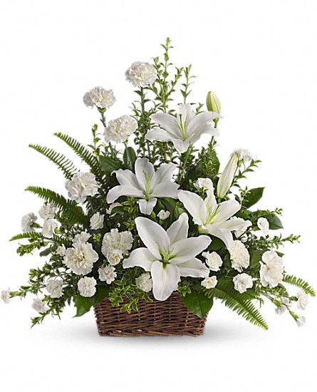 Peaceful White Lillies Basket Flower Bouquet