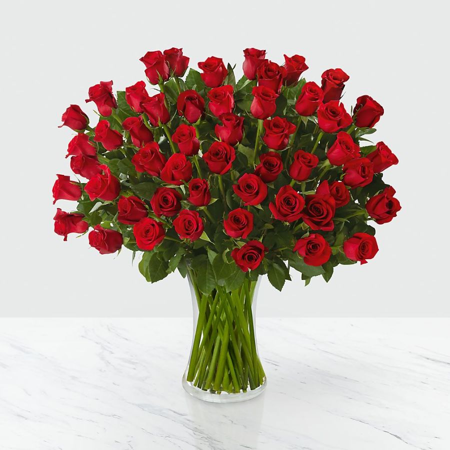 Fifty Long Stem Red Roses with Vase