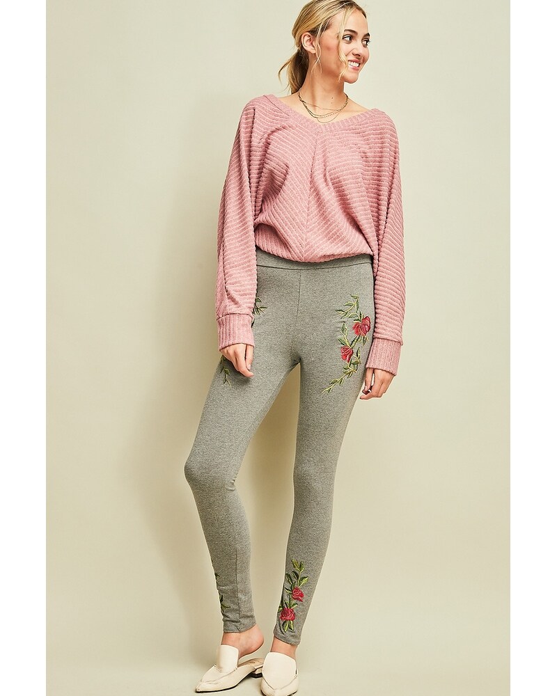 Entro Embroidered Grey Casual Leggings