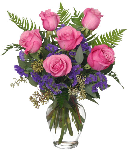 Pink / Lavender  Half-Dozen Rose Arrangement