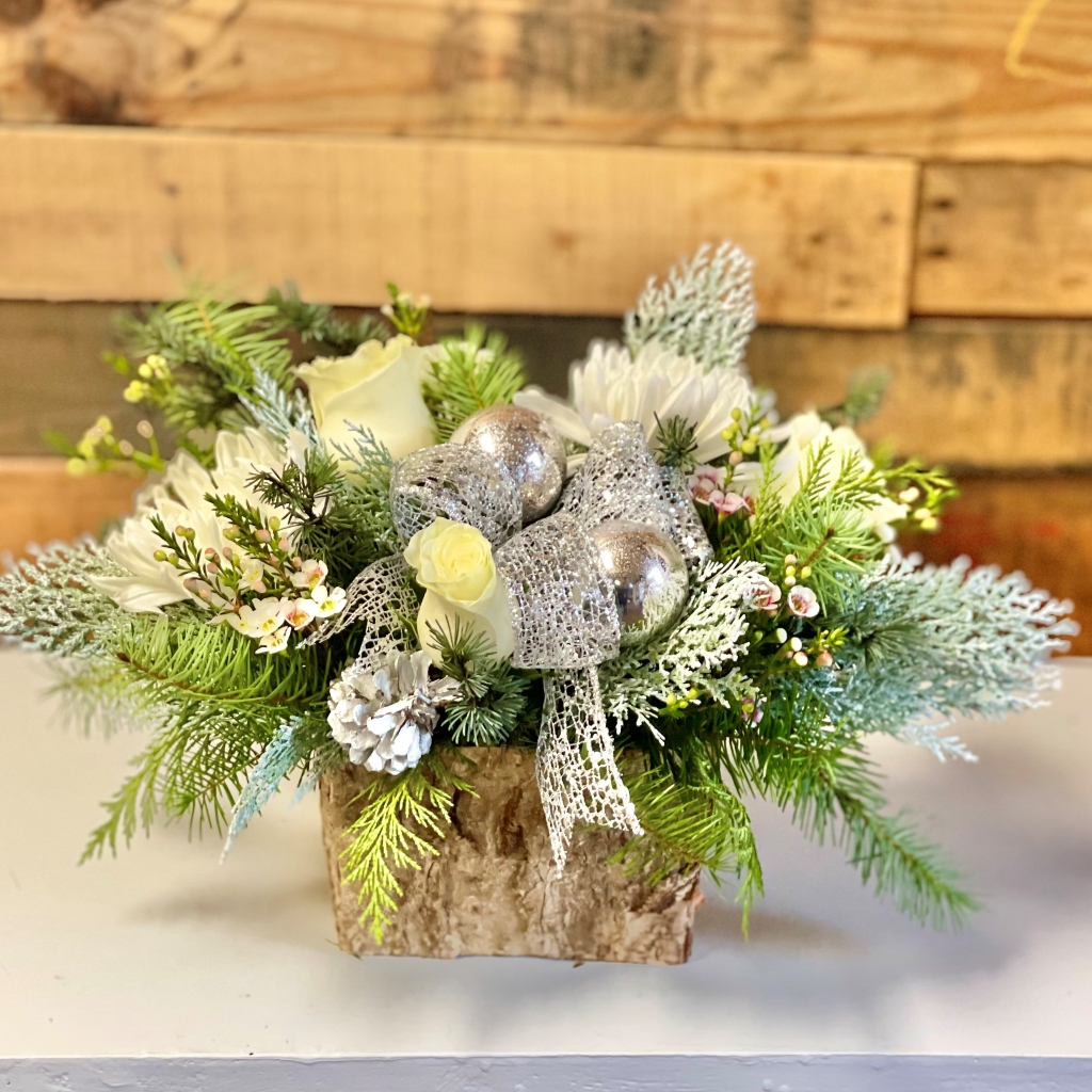 Snowy Dreams' - All-White Winter Floral Arrangement with Cedar