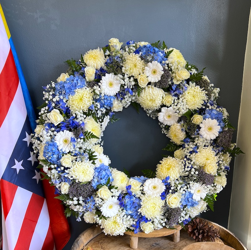 Blue and White Wreath in Boston, MA