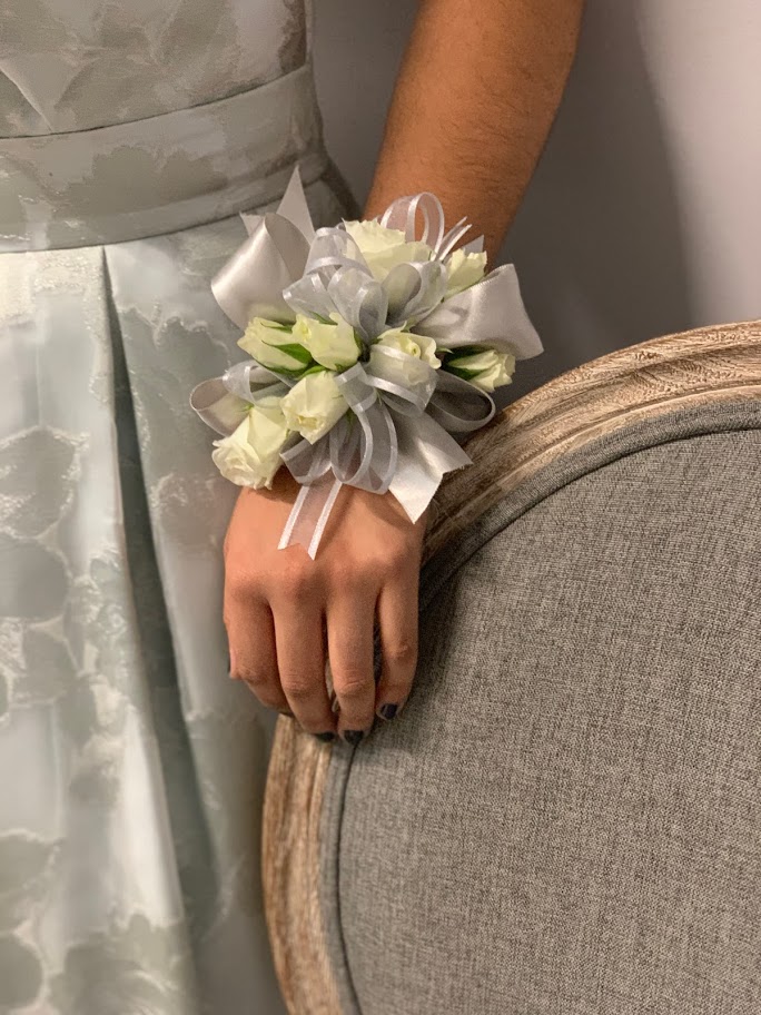 corsage for grey prom dress Navy Blue & Silver Prom Corsage main image 0