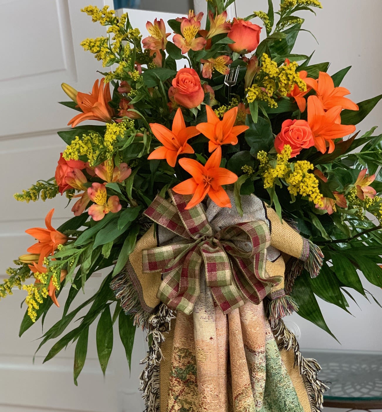 Standing Spray Blooms and Throw in Elizabethtown, KY Rosey Posey Florist