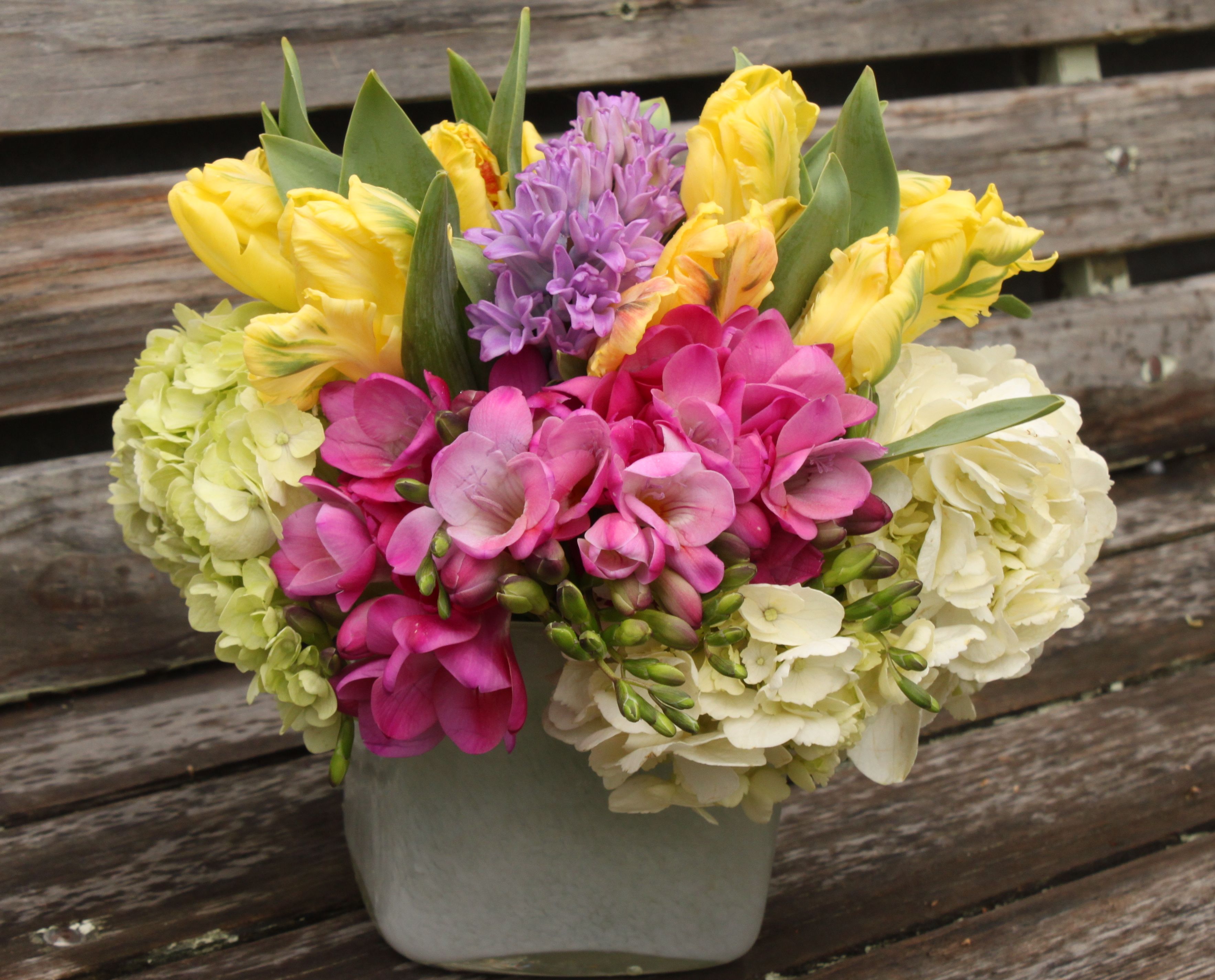 Bouquet of Pink Hyacinth and Tulips with Freesias Bouquet of Pink Hyacinth and Tulips with Freesias