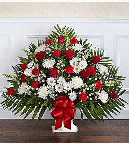 Heartfelt Tribute Red & White Floor Basket - Wilmington, DE Florist