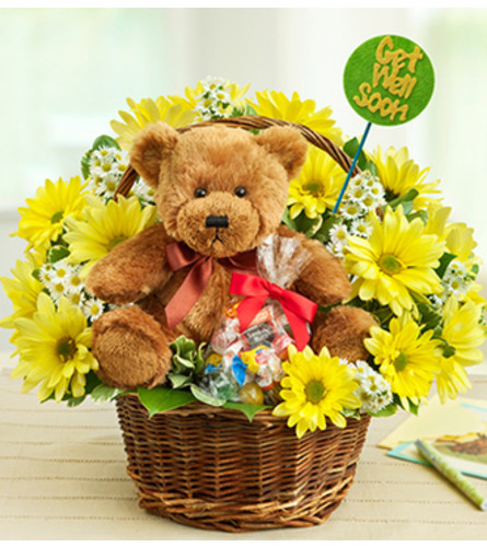 flower get well soon teddy bear