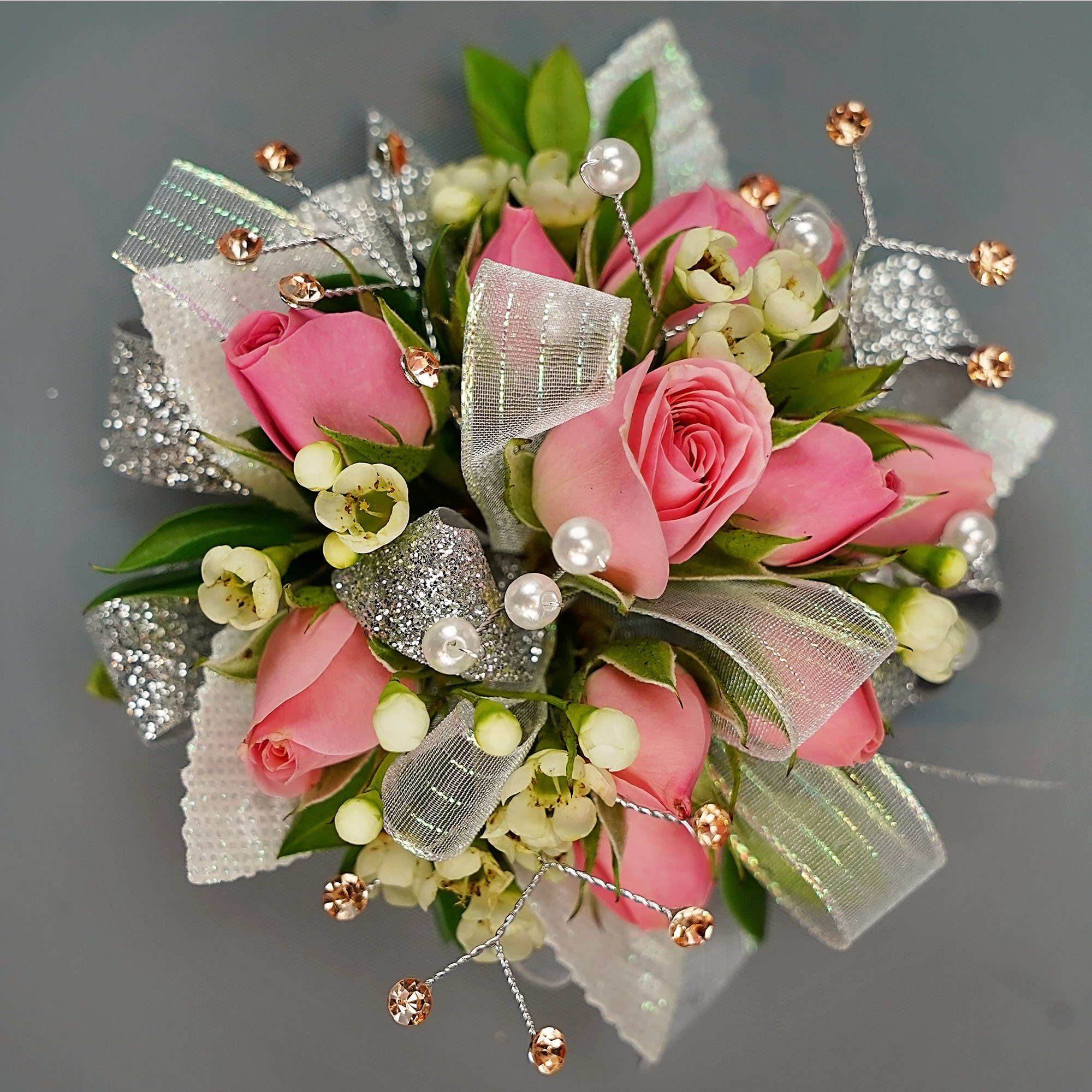 Hot Pink Rose White Ribbon Corsage