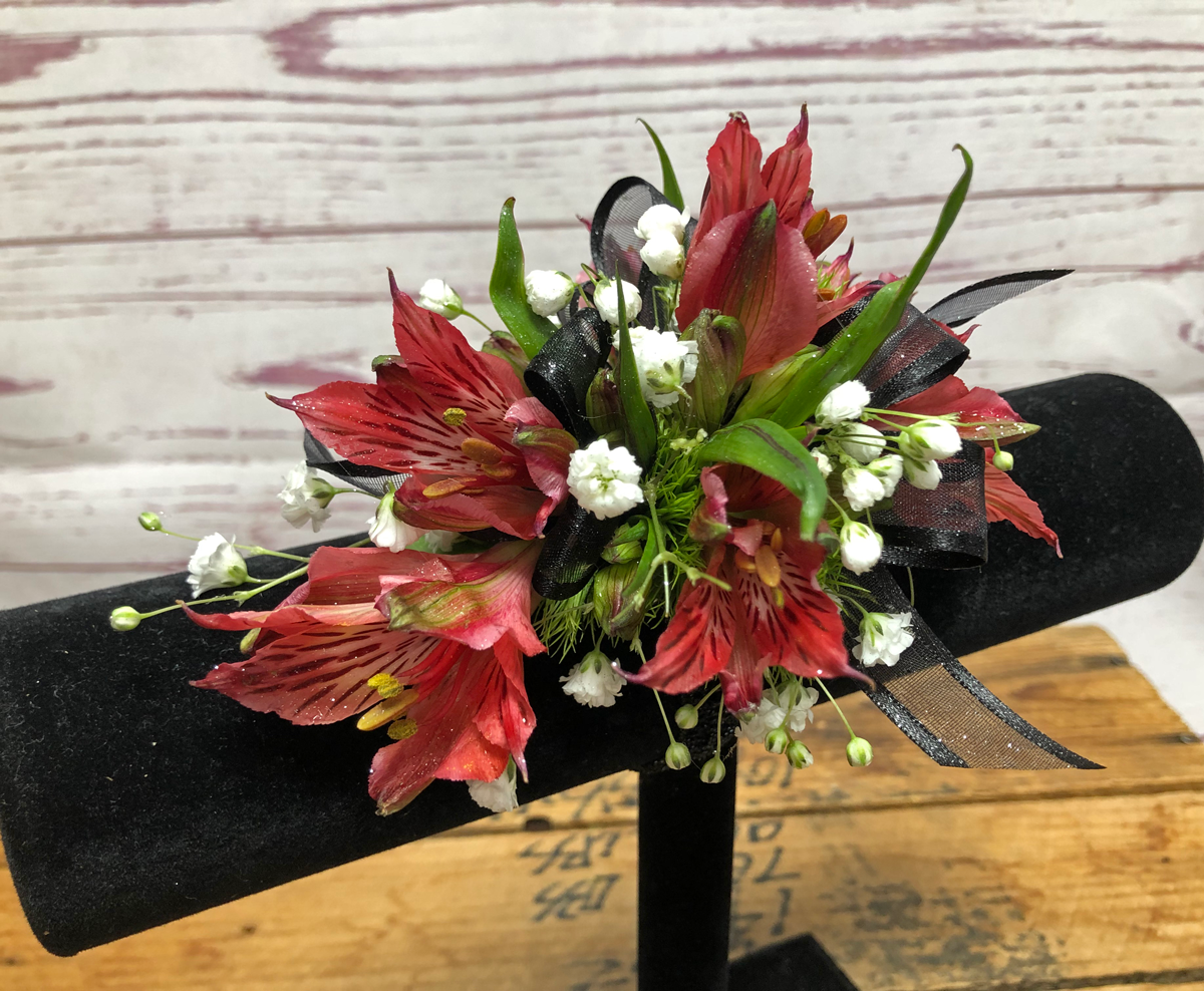 Red Alstroemeria Wristlet Corsage in Edwardsville, IL | Goff and