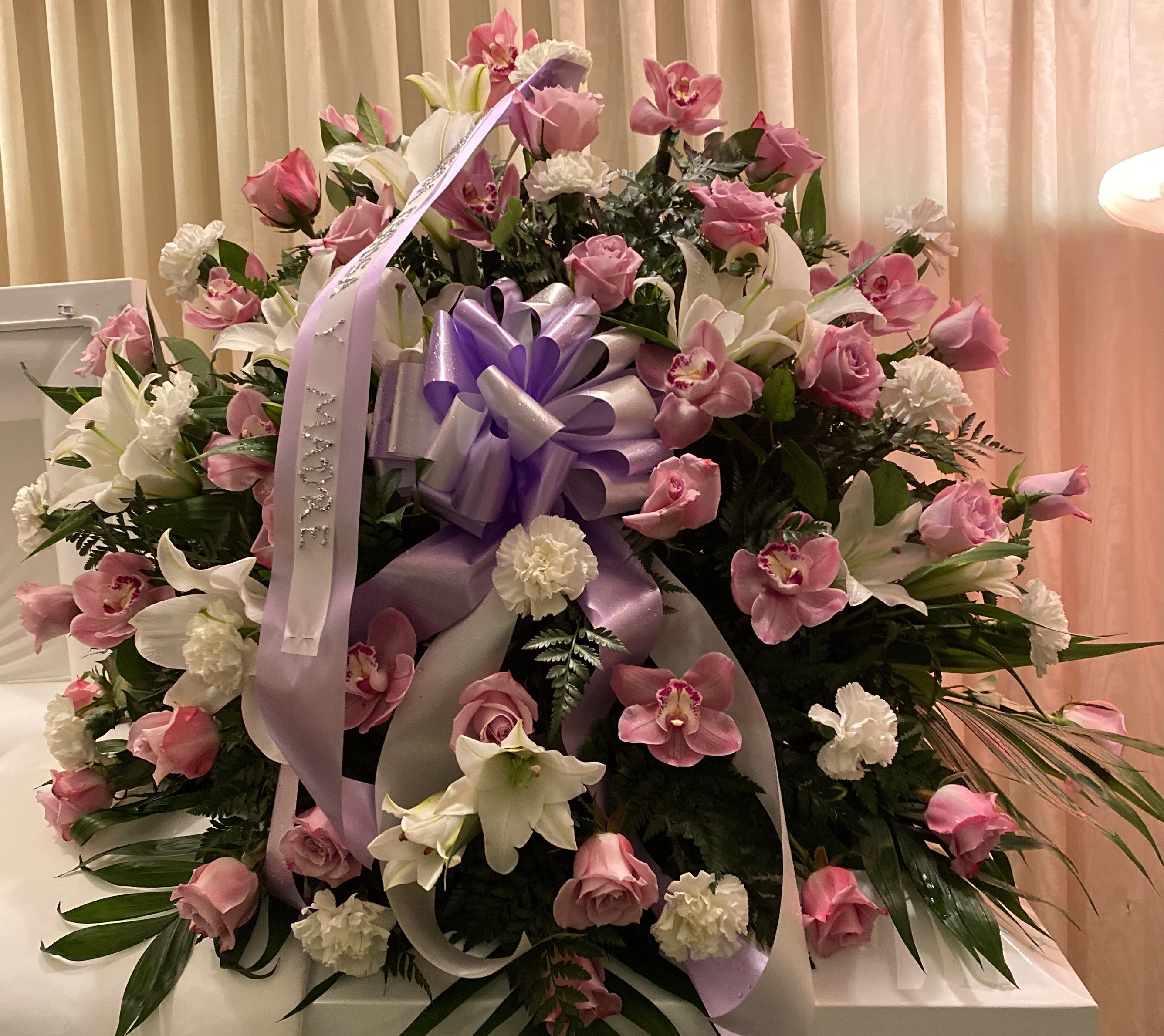 Beautiful Roses & Orchids Half Casket 