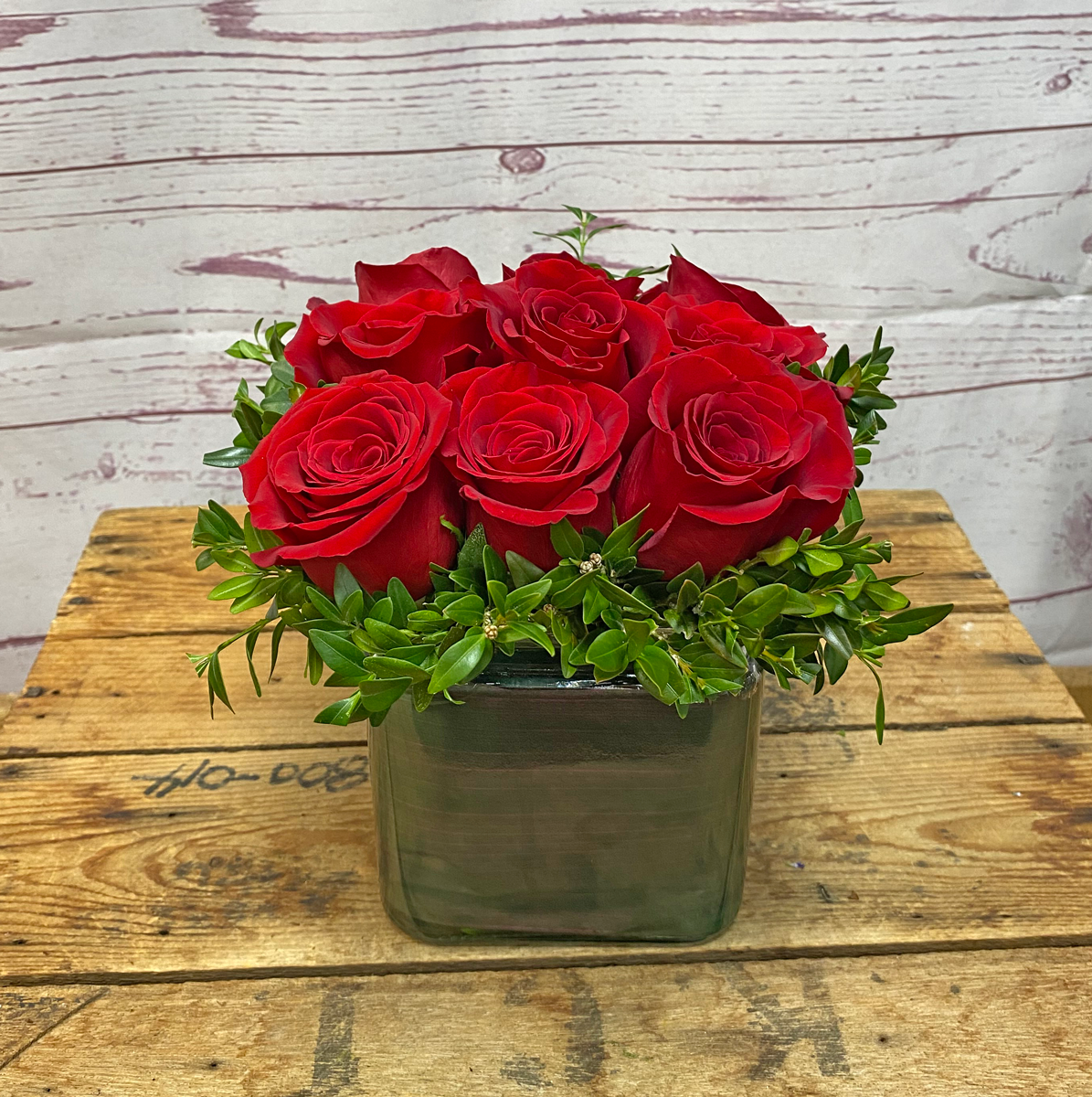 Modern Love Roses in Cube Vase in Edwardsville, IL | Goff and