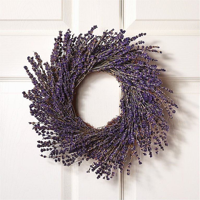 Round wreath made from dried lavender stems