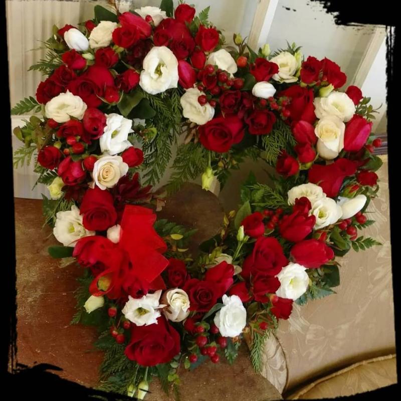 Heart Wreath in Pinks Memorial in Walpole MA - Flowers & More Design Studios