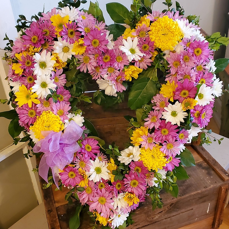 Heart Wreath in Pinks Memorial in Walpole MA - Flowers & More