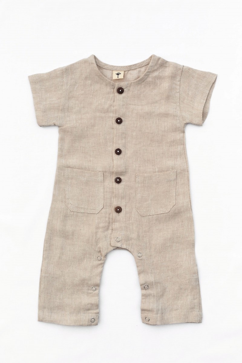 Baby boys linen Romper Jumpsuit button front boho Julius Natural
