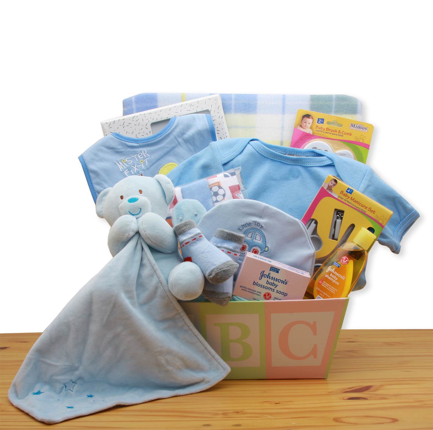 Easy As ABC New Baby Blue Gift Basket