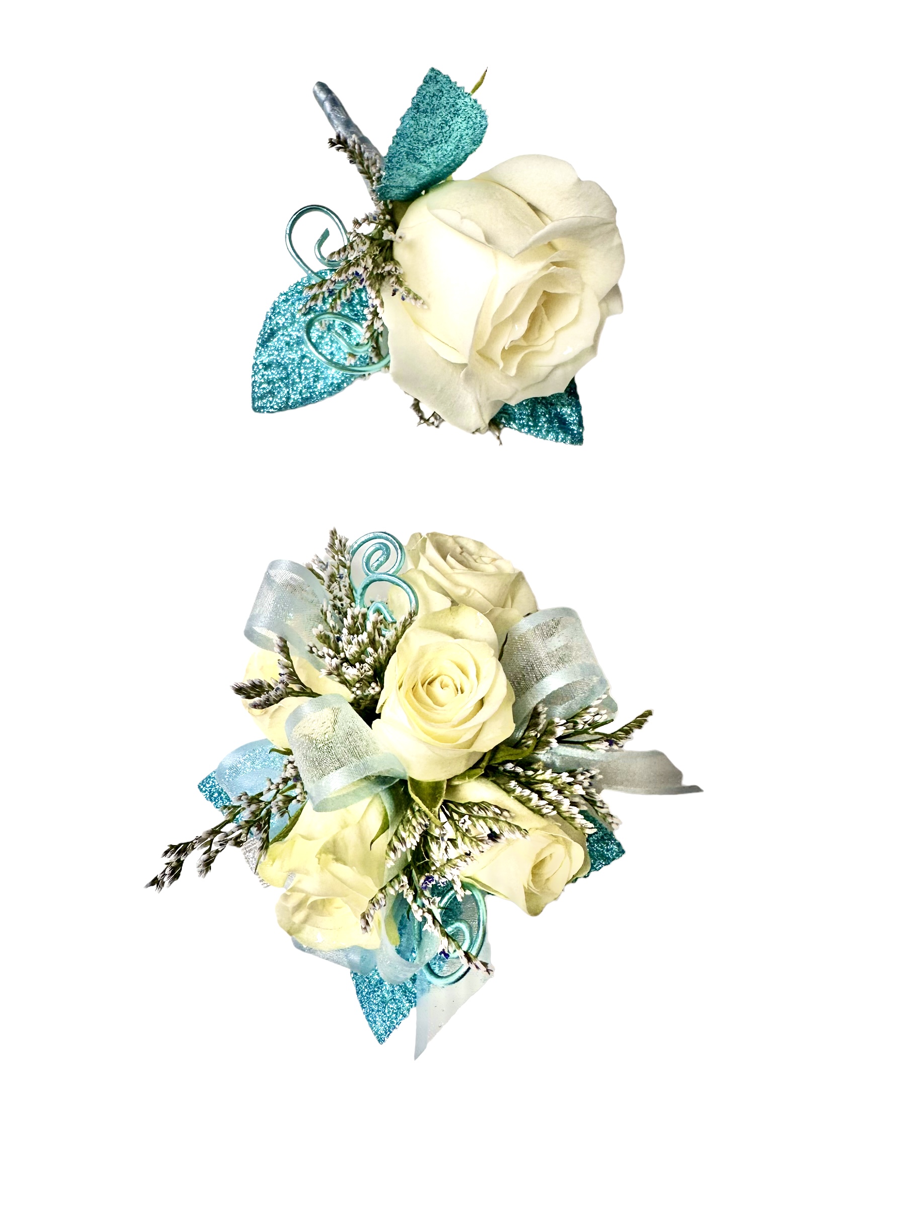 Teal Corsage and Boutonniere