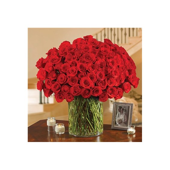 100 Roses Bouquet - Red Long-Stemmed Roses