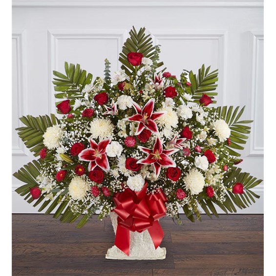 Red Rose & Lily Floor Basket | Midland, TX