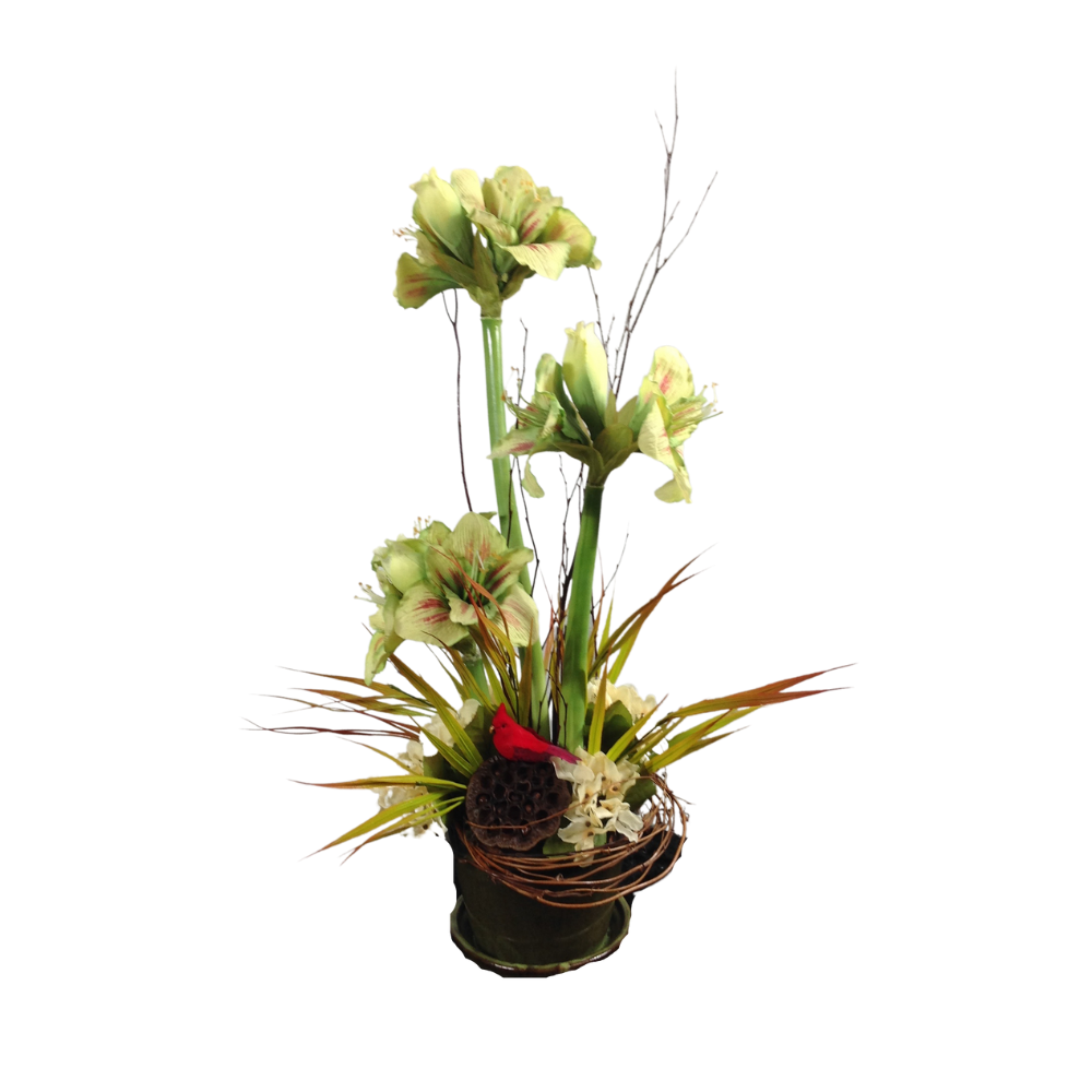 Amaryllis Plant with bird SILK