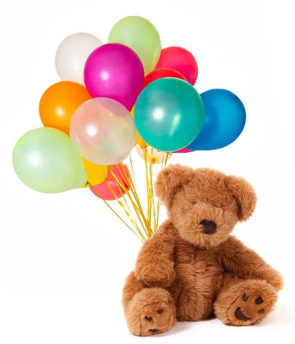 Dozen Latex Balloons & Teddy Bear