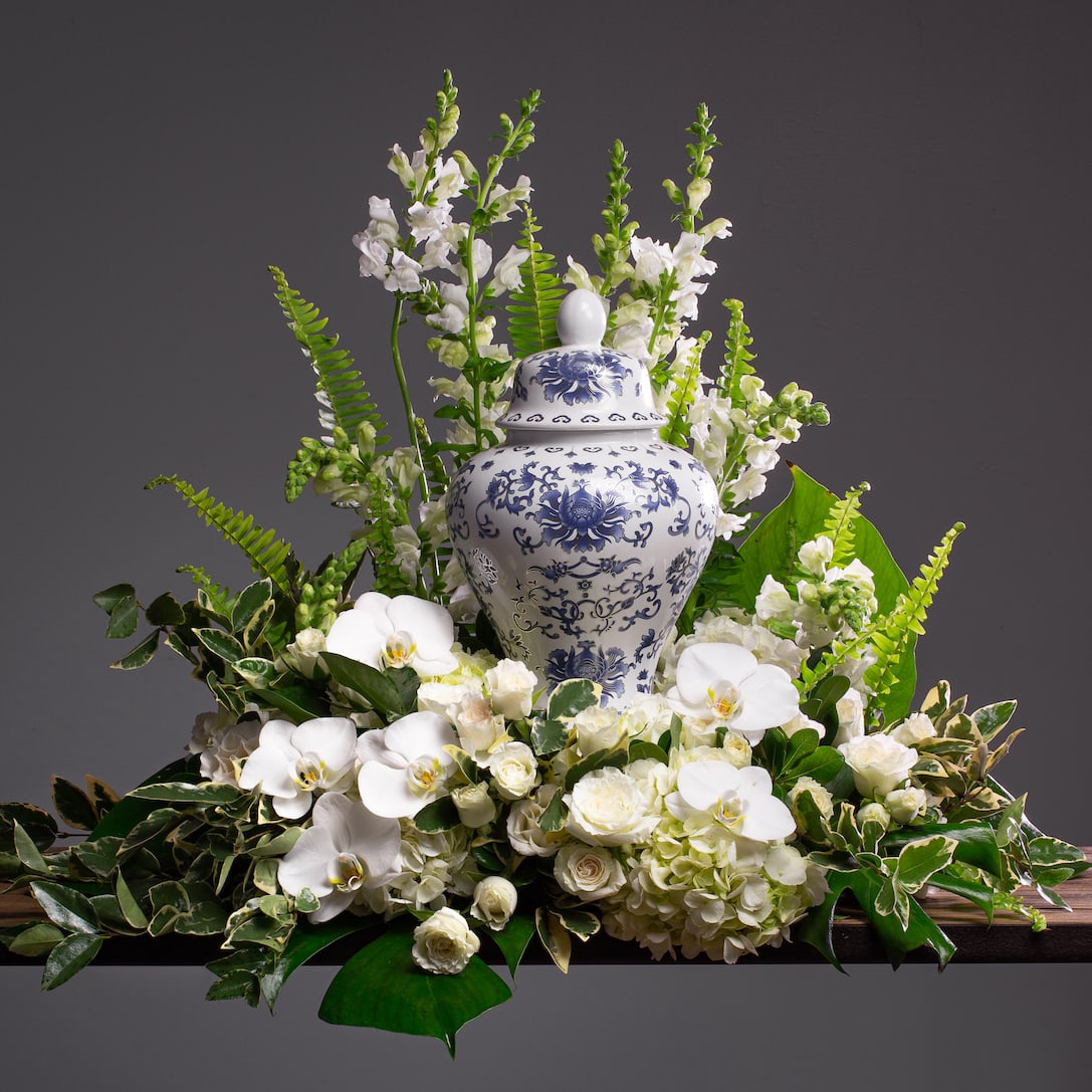 Orchid Garden Urn Spray Ivory Florist Funeral Flower Delivery