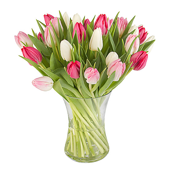 Pink Mix Tulips with Vase - delivered the same day