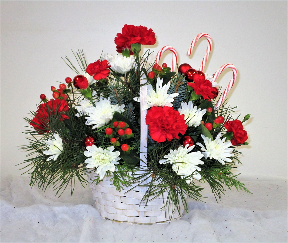 Candy Cane Christmas Flower Delivery Gallipolis OH Basket Delights