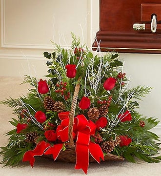 Sympathy Fireside Basket in Christmas Colors