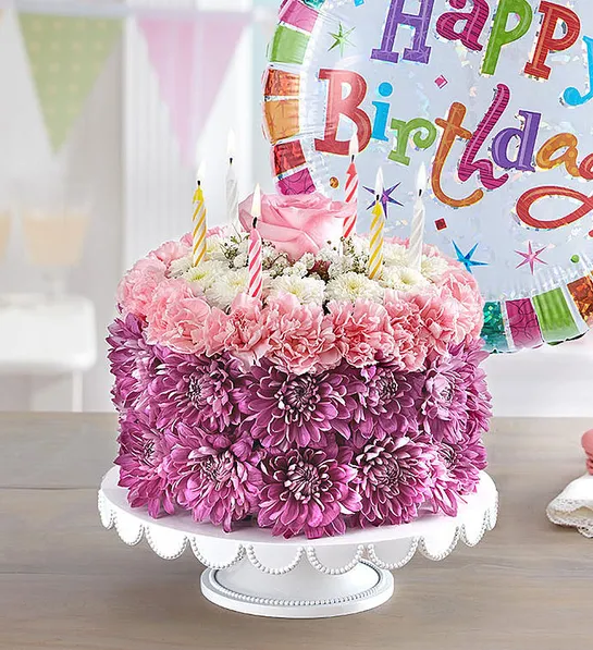 Happy Birthday Wishes Flower Cake™ Pastel - Send to
