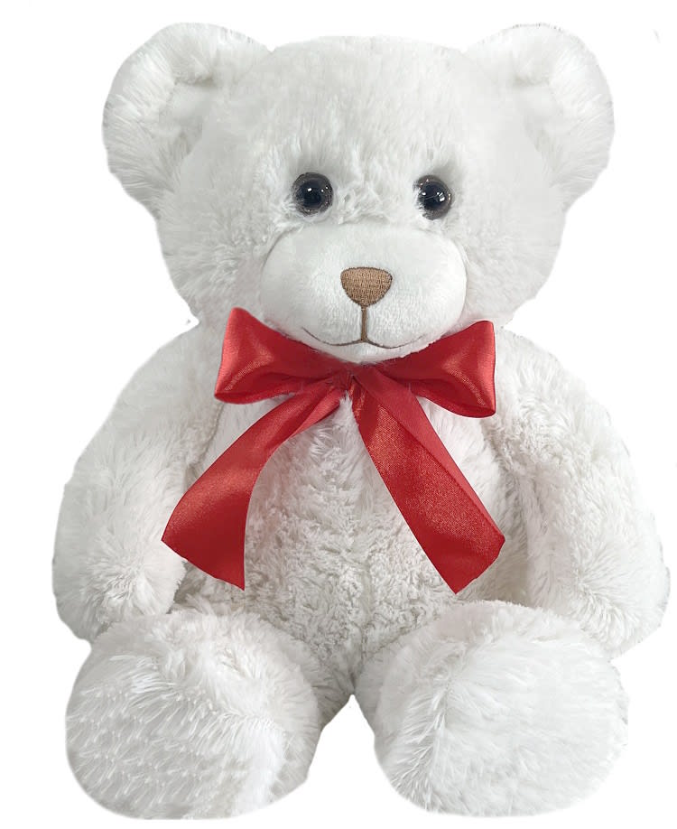 Red and white teddy bear sale