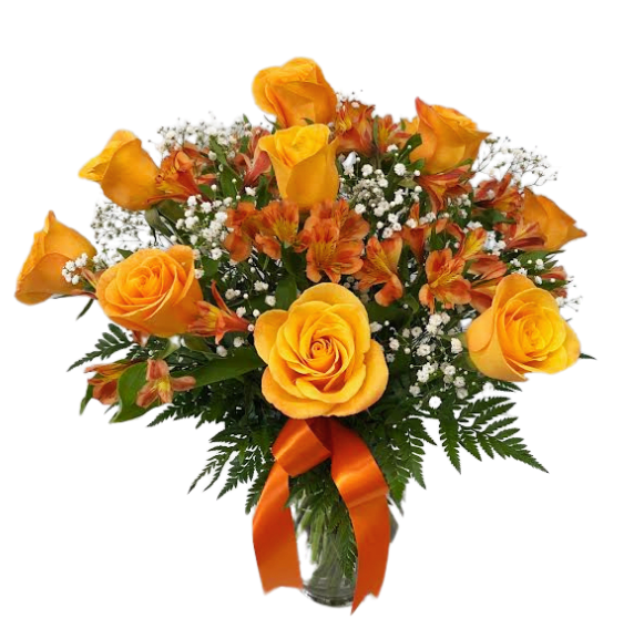 Premium 12 Orange Roses With Orange Alstroemeria R-230