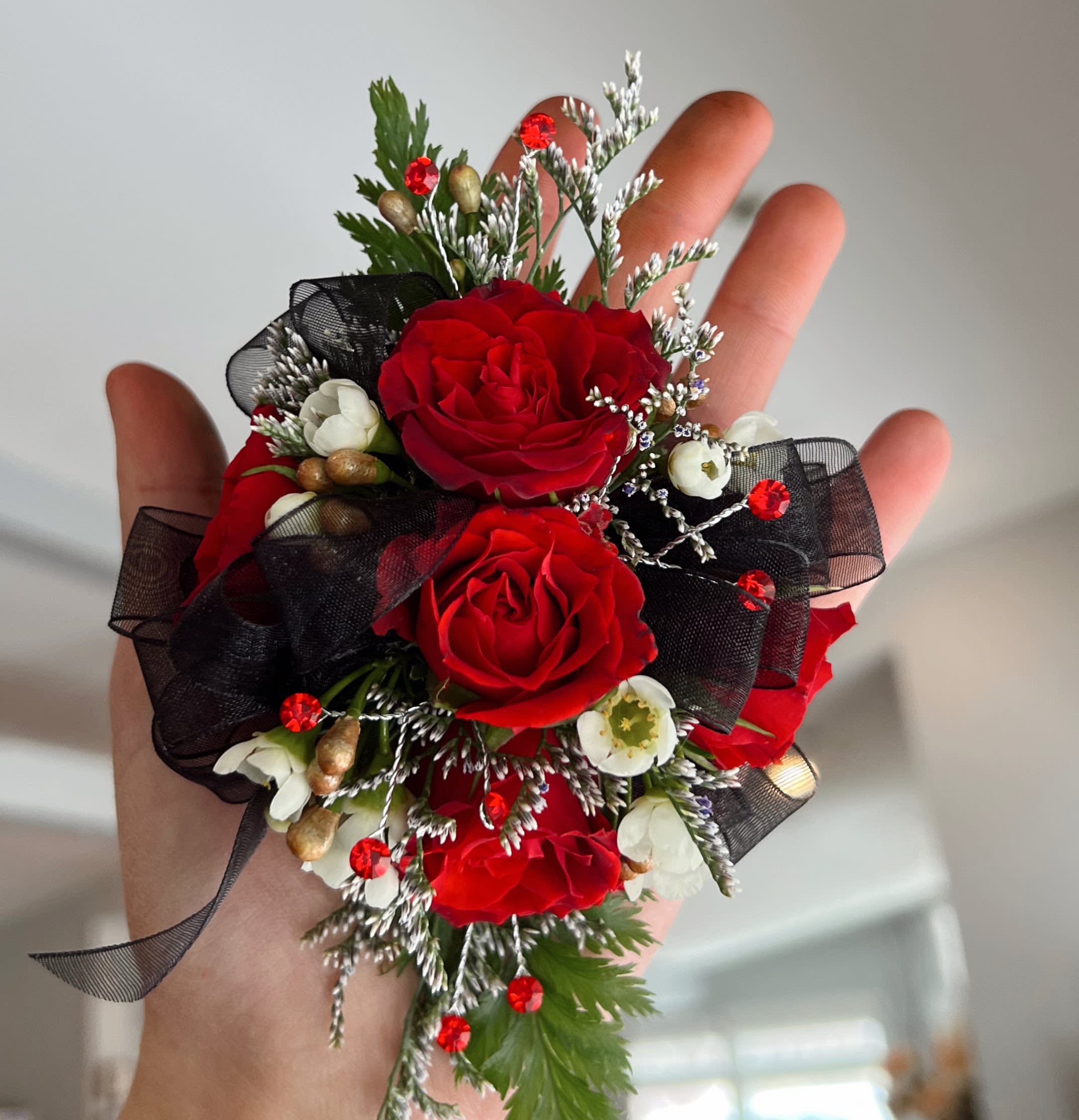 Classic White Open Heart with Red Corsage Classic White Open Heart with Red Corsage