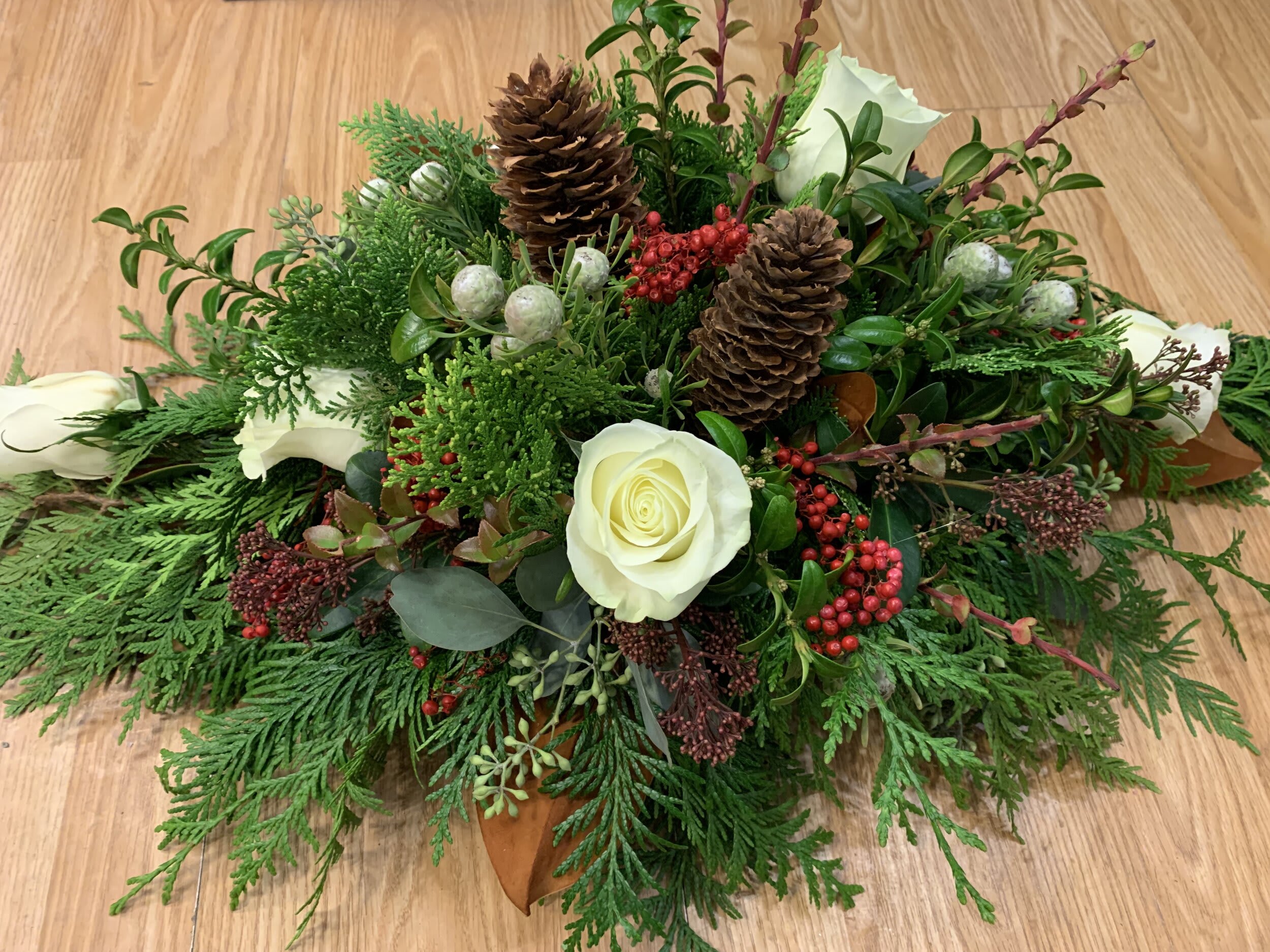 Holiday Centrepiece with White Roses