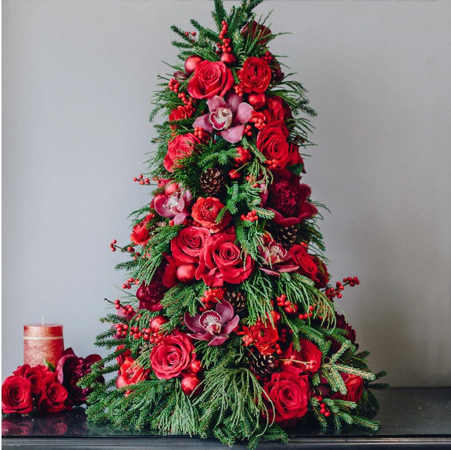 Rosy Red Christmas Tree Flower Delivery Deerfield Beach FL - Deerfield  Florist, image size:892x891