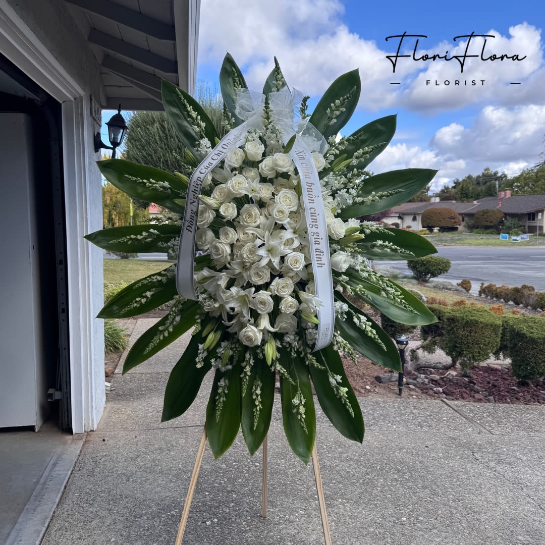White Roses and Lilies Standing Spray