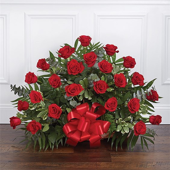 Thoughts And Prayers™ Fireside Basket - Red Roses