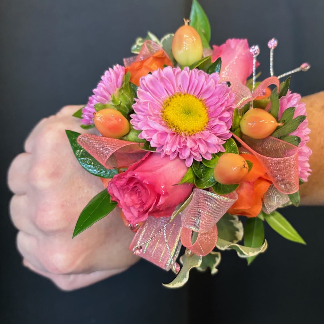 Hot pink and Orange Corsage Flower Delivery Roy Utah - Gibby Floral