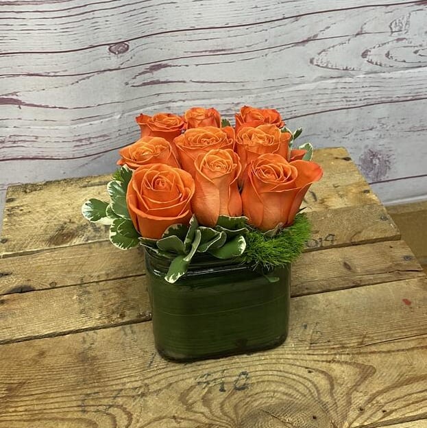 Modern Love Roses in Cube Vase in Edwardsville, IL | Goff and
