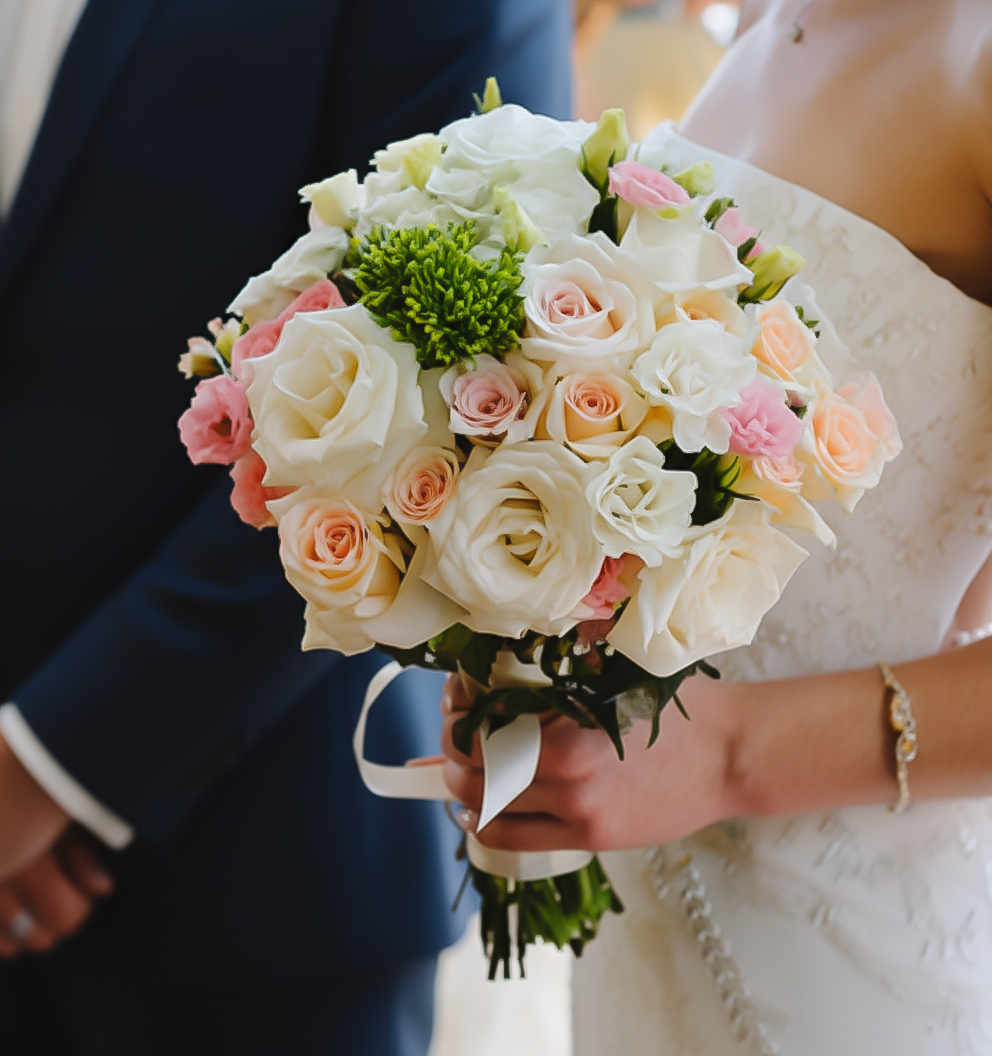 Wedding bouquet with elegant roses and florals