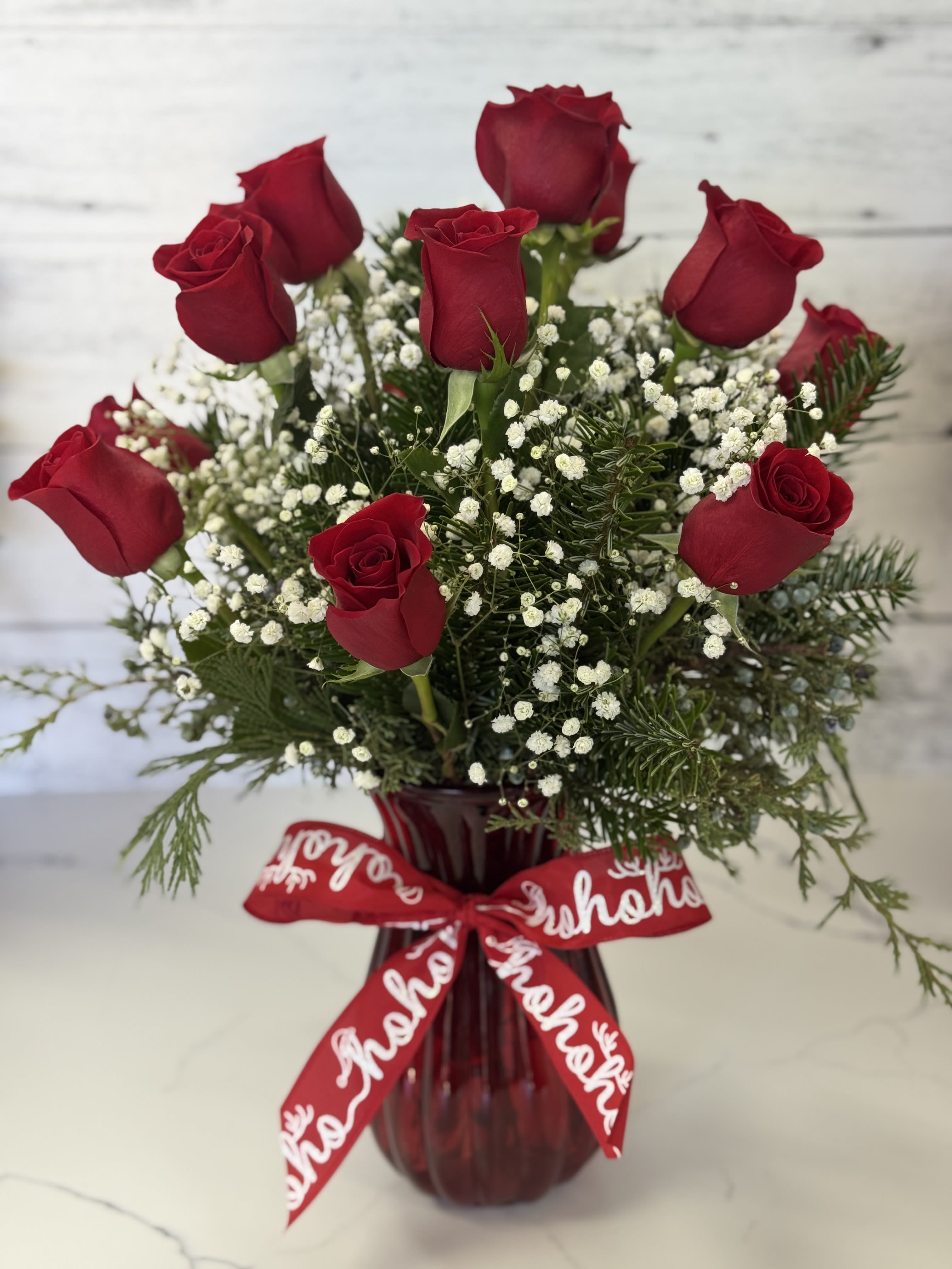 Christmas Dozen Rose Vase Flower Delivery Bentonville AR - Flowerama of NWA