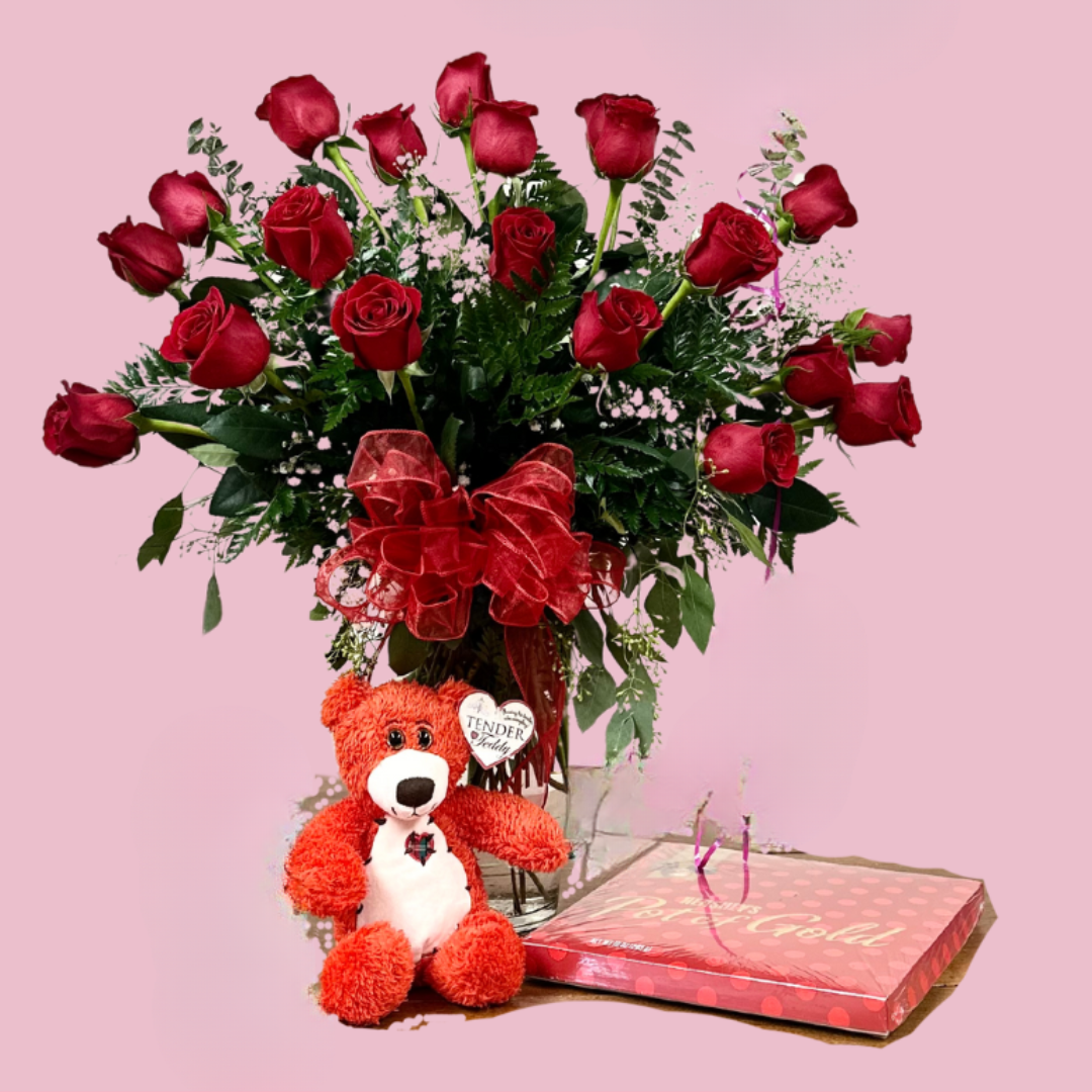 Grand Rose Bundle - ROSES - BEAR - CHOCOLATES Flower Delivery ...