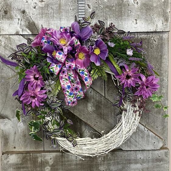 Purple Silk Wreath With White LED Lantern flowers delivery local