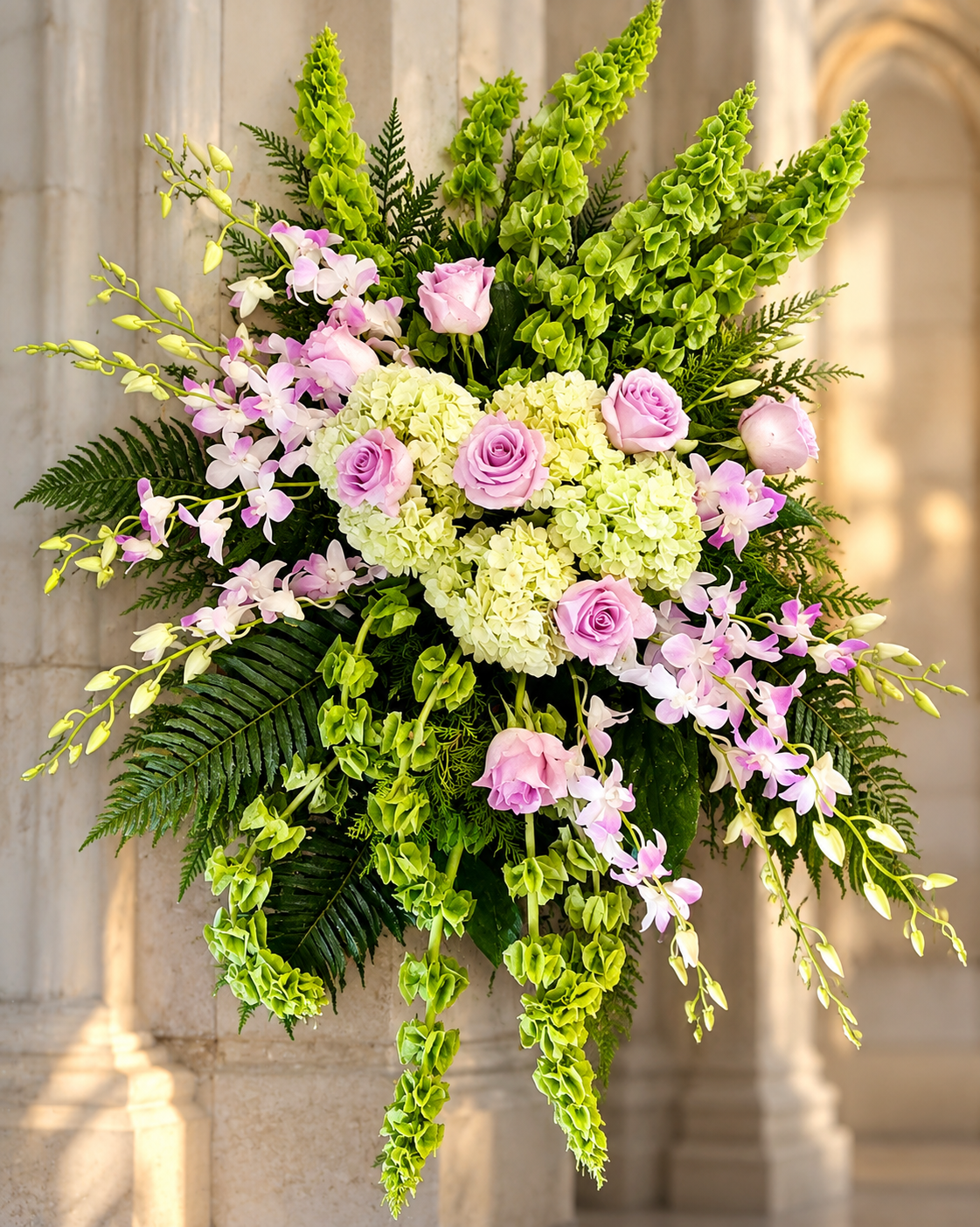 Heavenly Sentiments Spray by Reynolds Flowers for Russell and Pica Funeral Home in Brockton Massachusetts