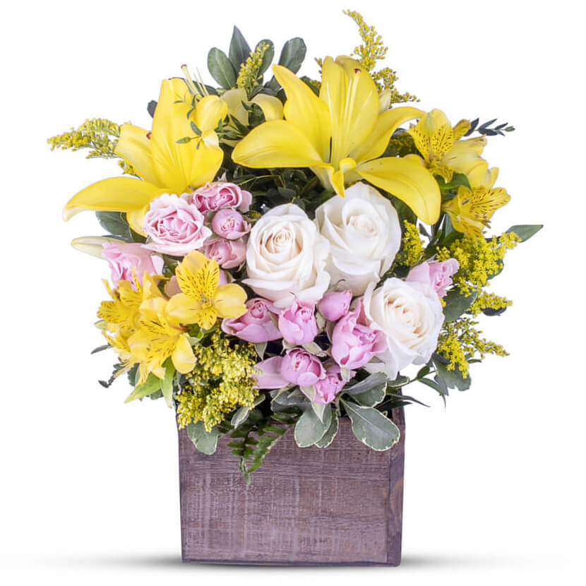 Yellow Lily & Rose Arrangement Flower Bouquet