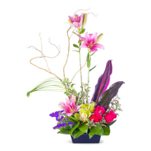 Pink Lily & Cymbidium Orchids Zen garden Flower Bouquet