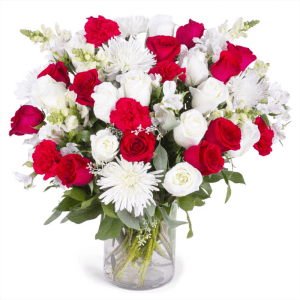 Red & White Affections - Red Roses & White Spider Mums Flower Bouquet